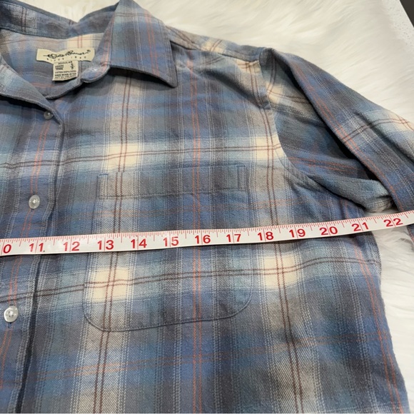 Eddie Bauer Flannel Button Down Shirt Top Plaid Blue Small - Picture 15 of 16